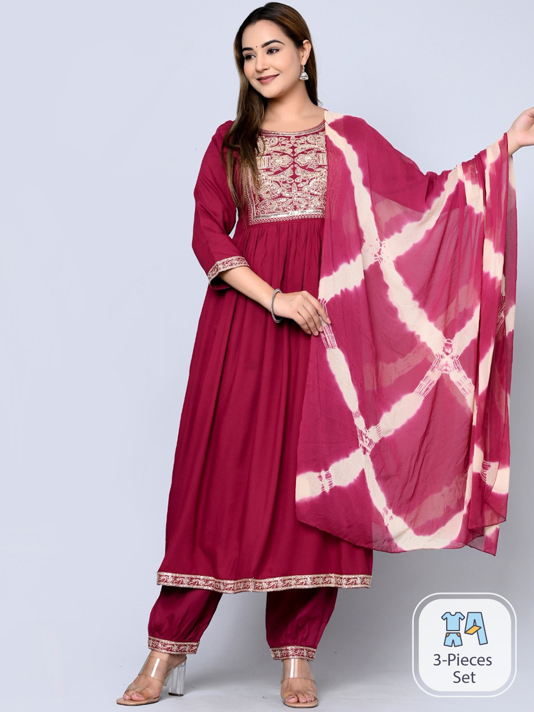 MAUKA Ethnic Motifs Embroidered Regular Sequinned Kurta With Salwar & Dupatta