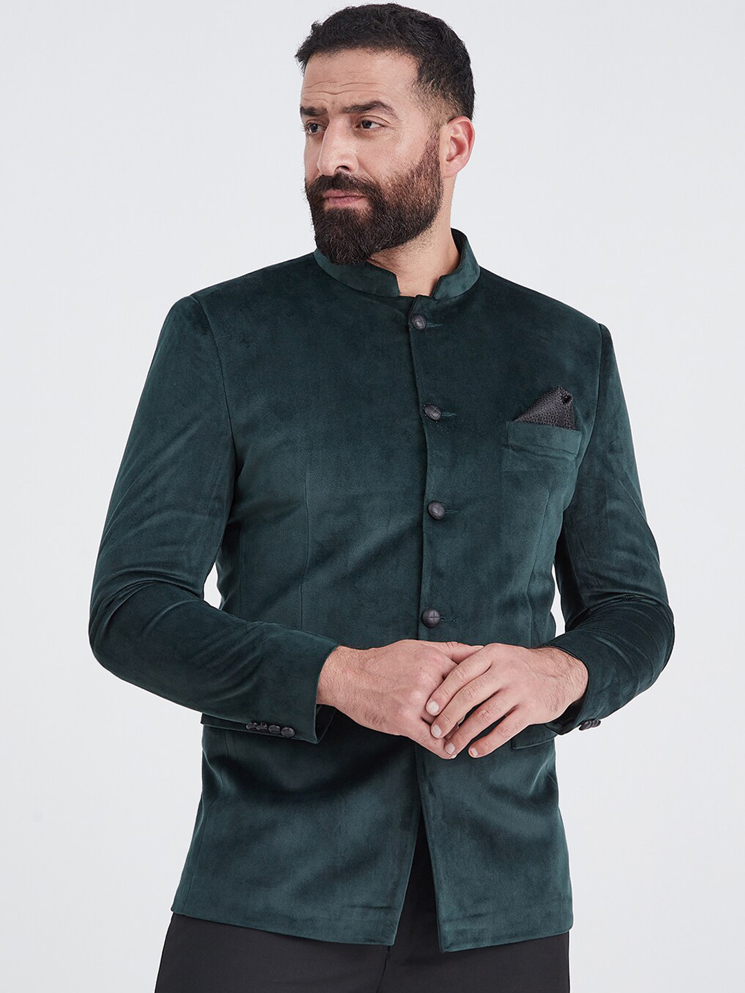 MR BUTTON Mandarin Collar Bandhgala Casual Blazer