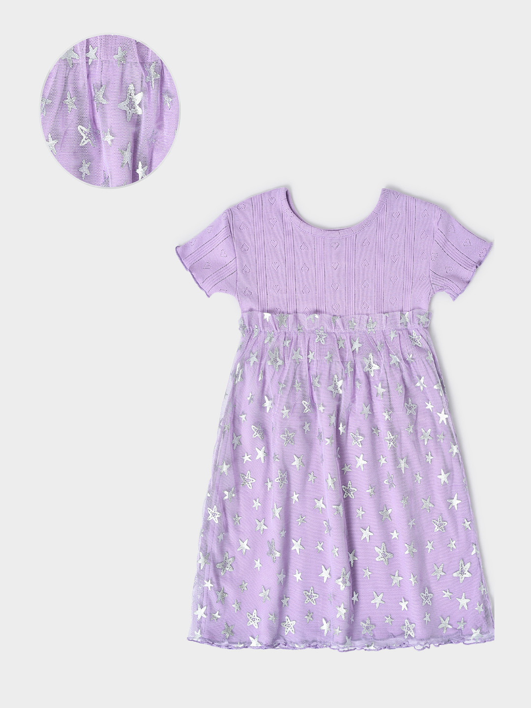 MiArcus Girls Self Design Round Neck Gathered Cotton Fit & Flare Dress