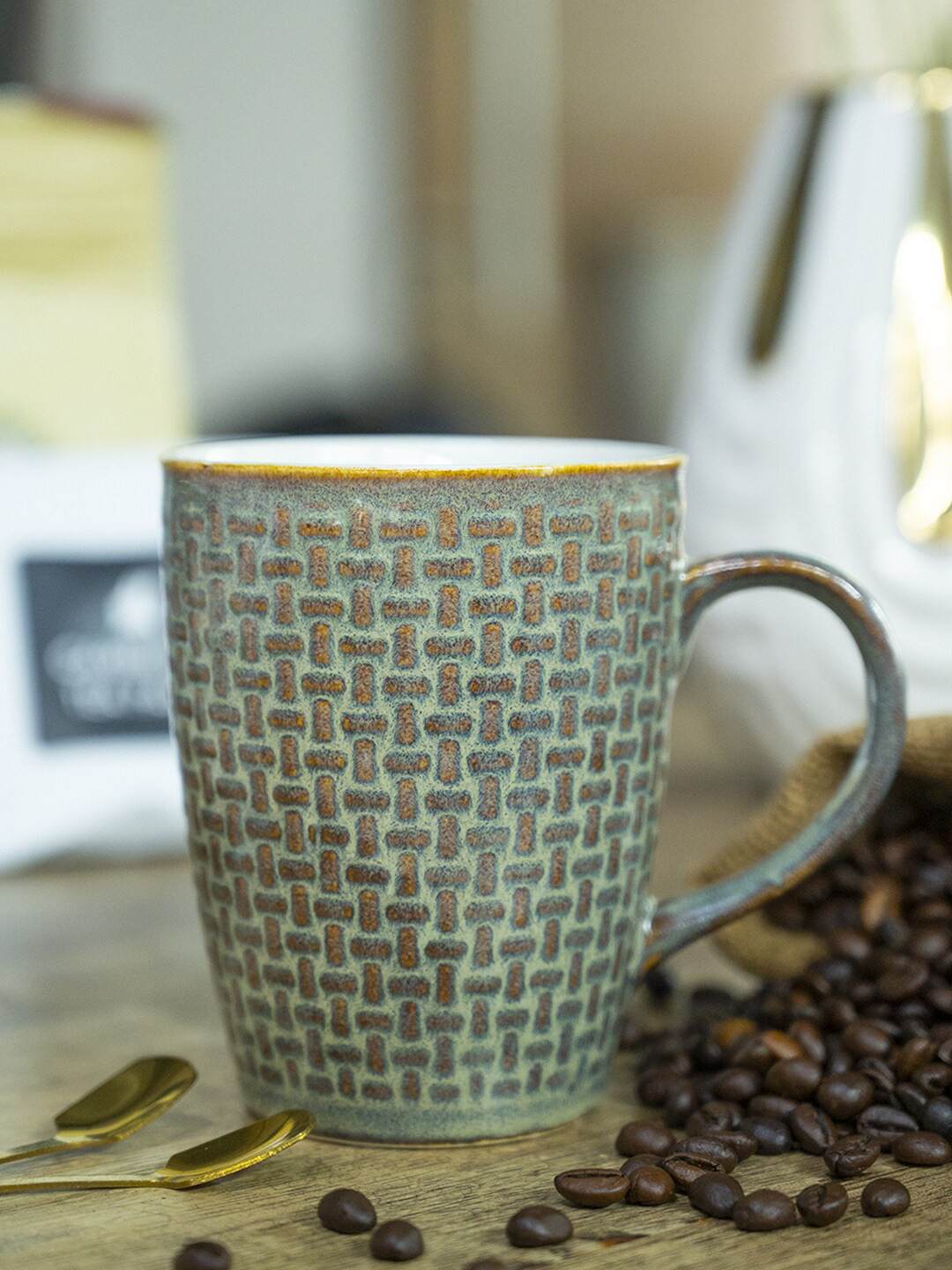 MARKET99 Brown Geometric Ceramic Handmade Mug-320ml