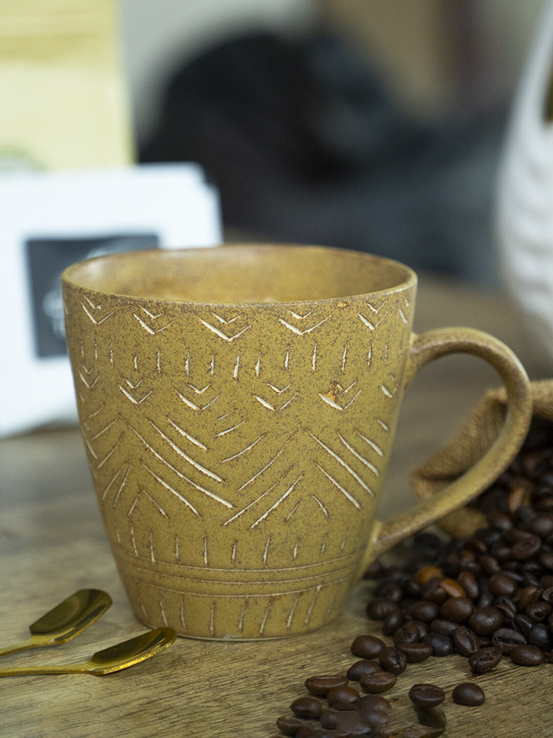 MARKET99 Moksha Name Personalised Brown Textured Ceramic Microwave Safe Mug-320ml