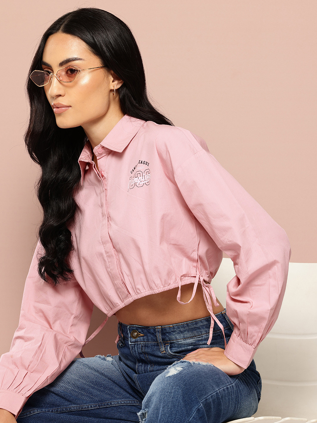 Harvard Women Printed Pure Cotton Casual Crop Shirt
