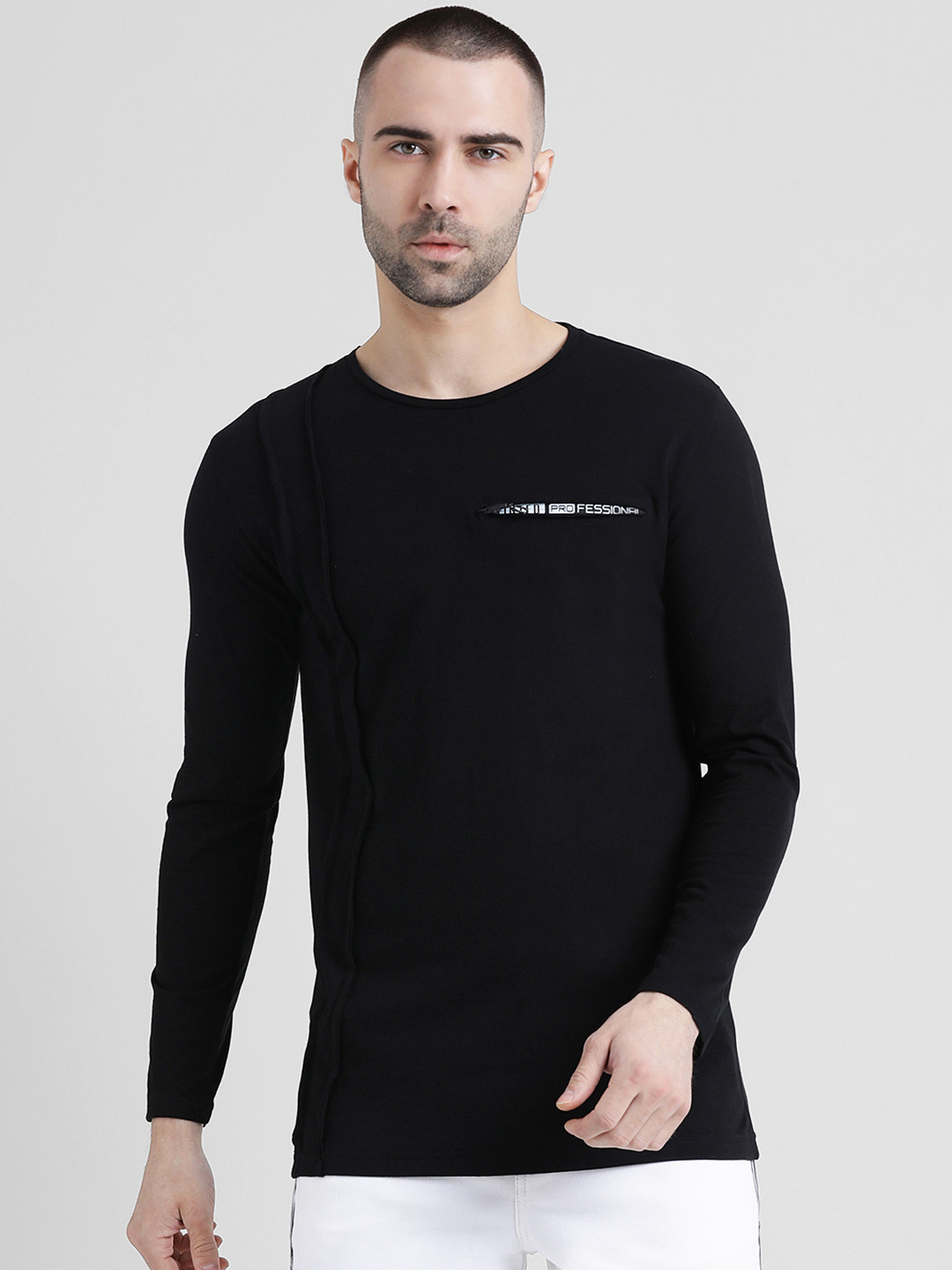 Buy Tinted Men Black Solid Round Neck 