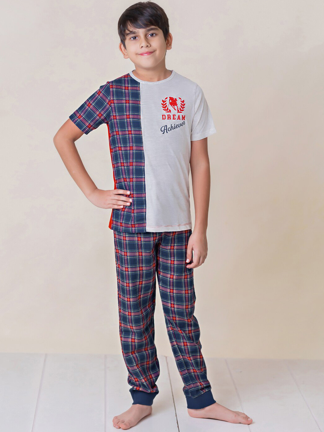 LAdore Kids Checked Pure Cotton Night suit