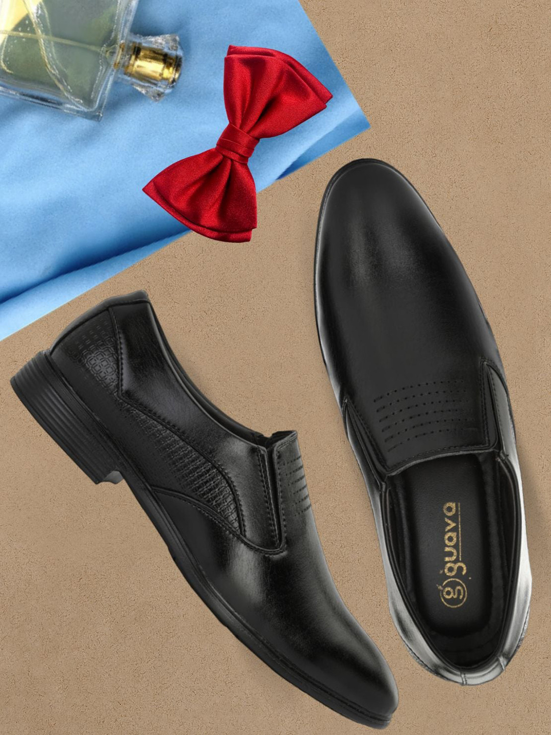 Guava Men Textured EliteEase Formal Slip On Shoes