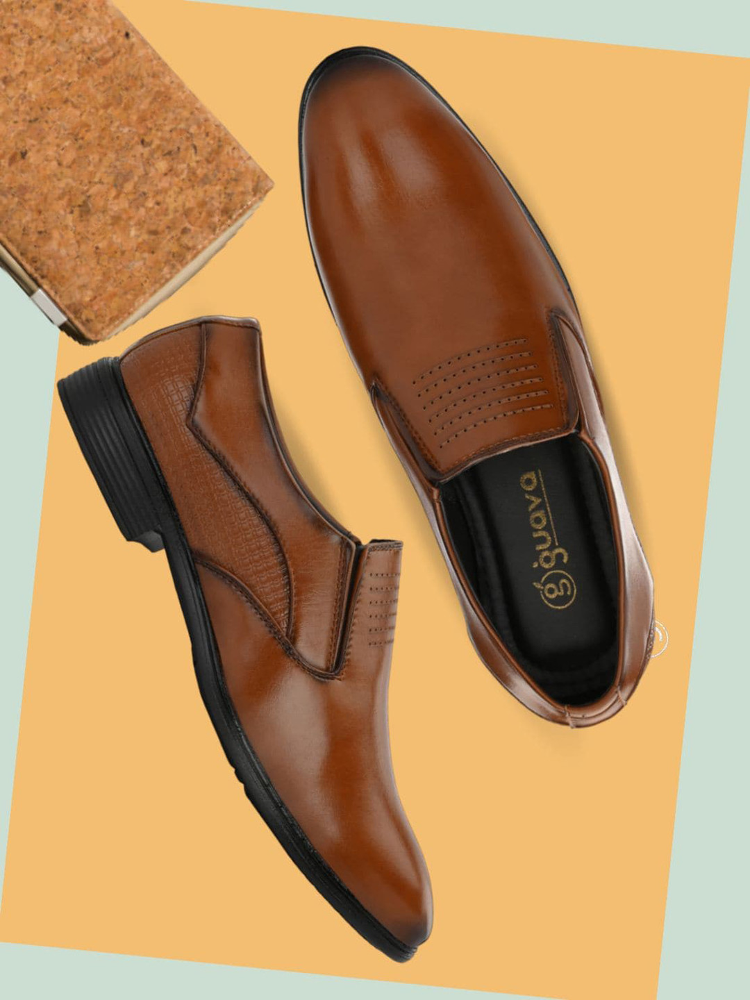 Guava Men Textured EliteEase Formal Slip On Shoes