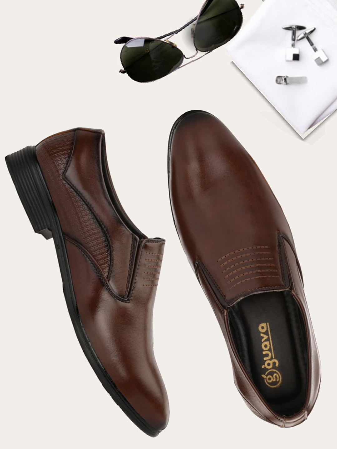 Guava Men Textured EliteEase Formal Slip On Shoes
