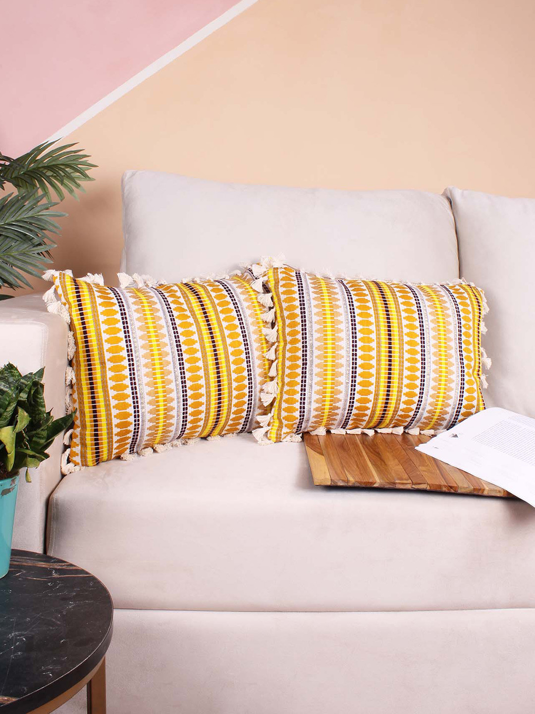 STITCHNEST Mellow Embroidered Wool Color Fastness 2 Pcs Cushion Covers - 12 x 18 In