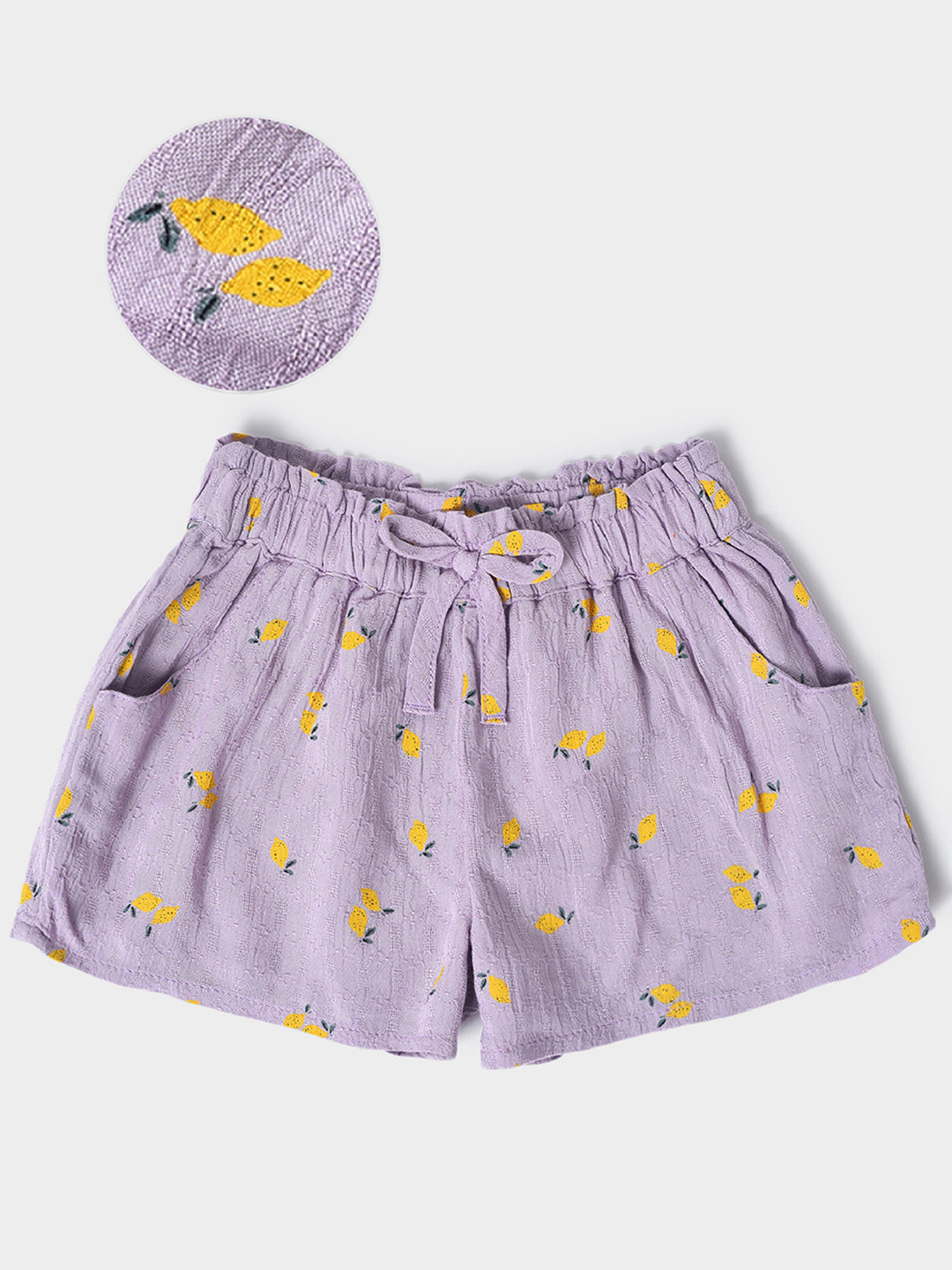 MiArcus Girls Purple Conversational Printed Regular Fit Mid-Rise Cotton Shorts