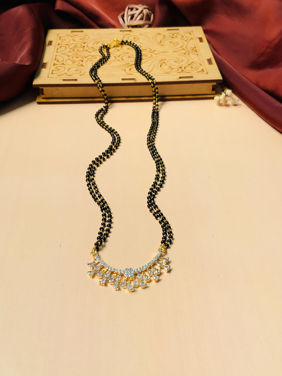 ABDESIGNS Gold Plated Stone Studded & Beaded Mangalsutra