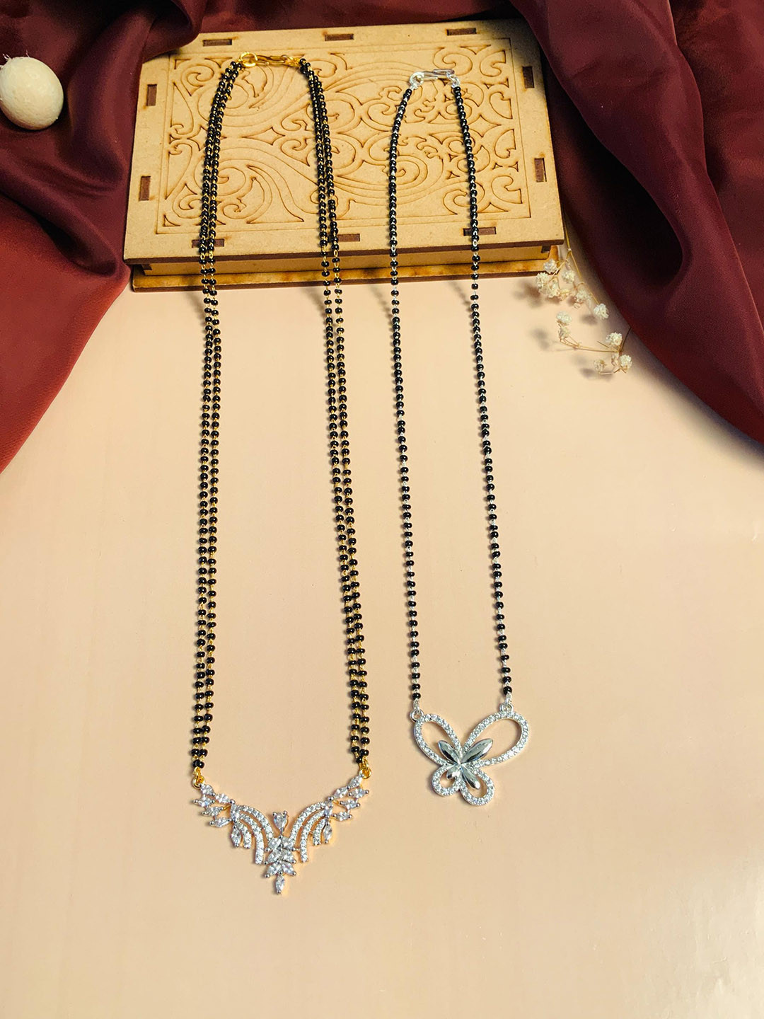 ABDESIGNS Set Of 2 Gold Plated AD Studded & Beaded Mangalsutras