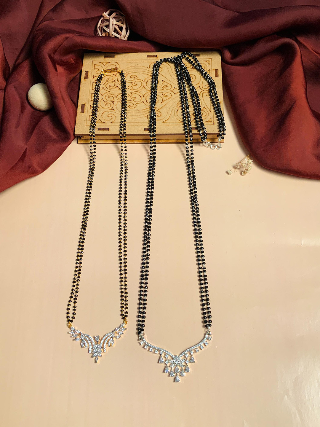 ABDESIGNS Set Of 2 Gold Plated AD Studded & Beaded Mangalsutras
