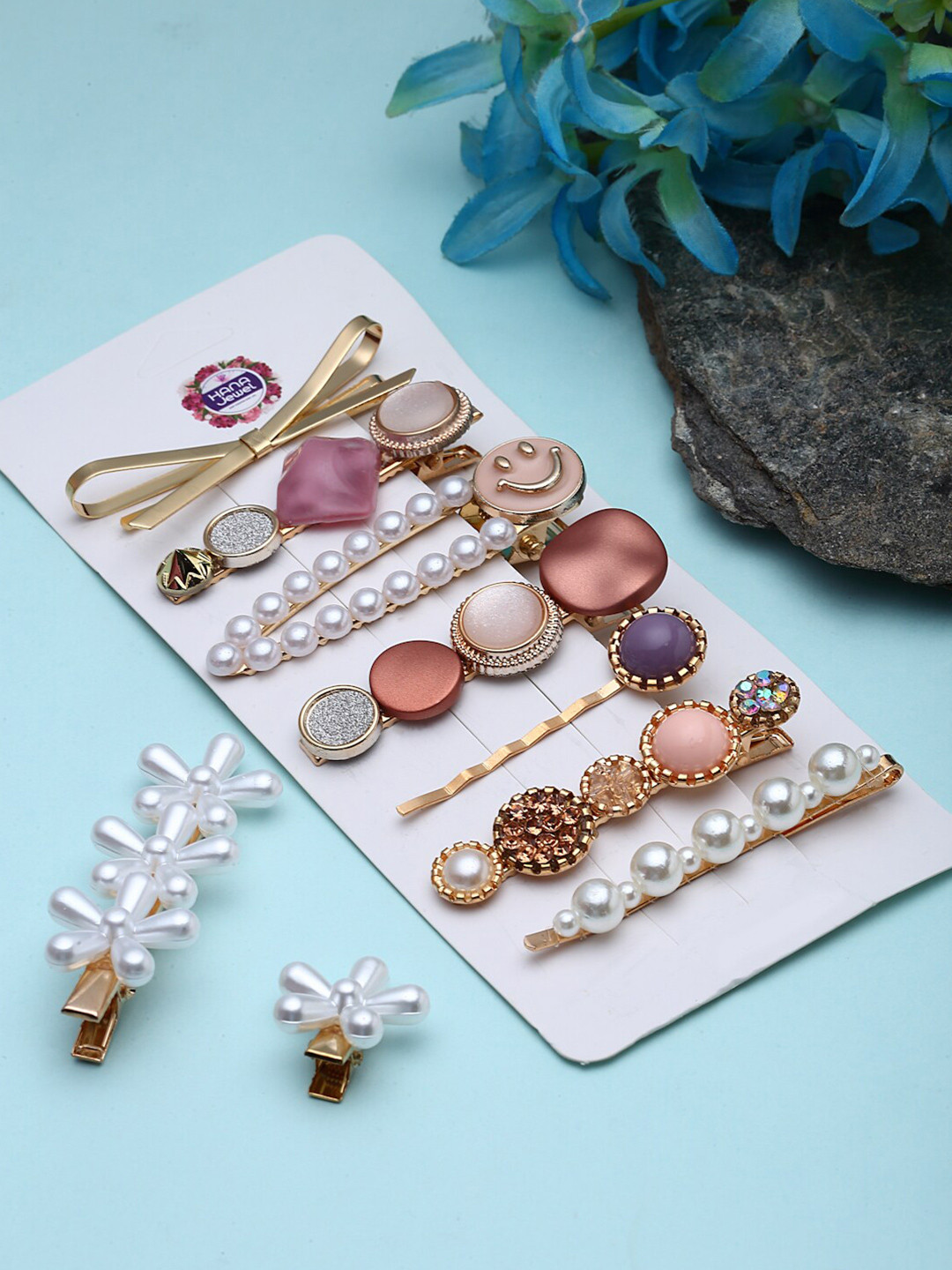 VOGUE PANASH Set Of 9 Gold-Plated Embellished Claw Clip