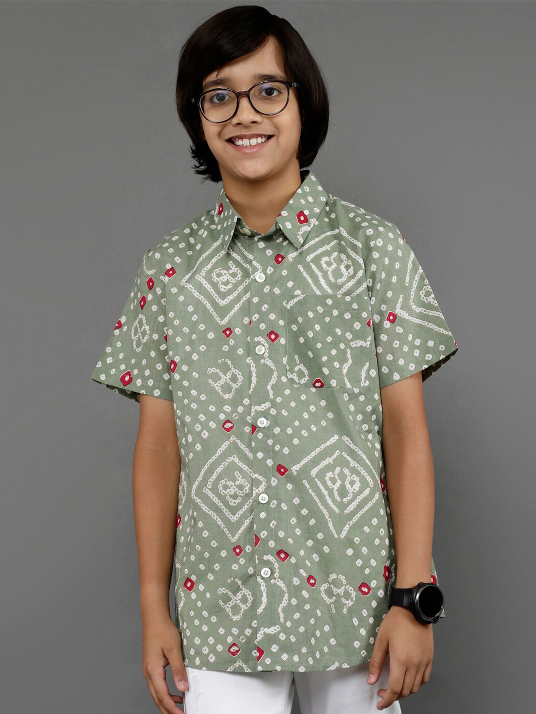 Aks Kids Boys Ethnic Motifs Printed Spread Collar Casual Cotton Shirt