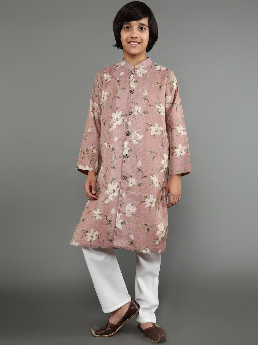 Aks Kids Boys Floral Printed Chanderi Silk Kurta