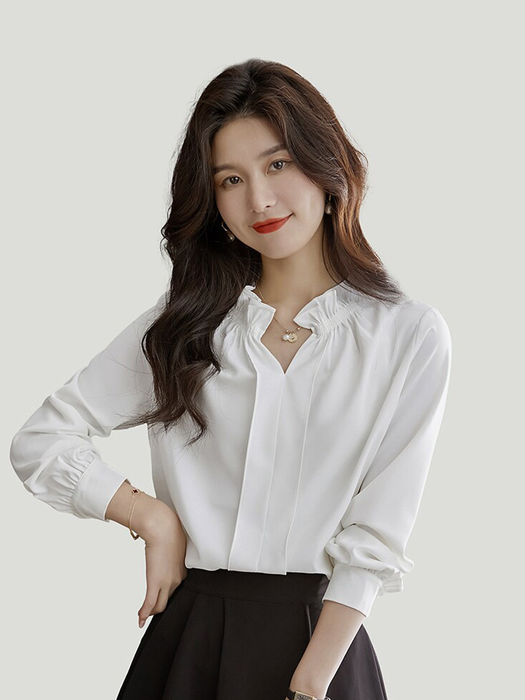 JC Collection Built-Up Collar Gathered Regular Fit Casual Shirt