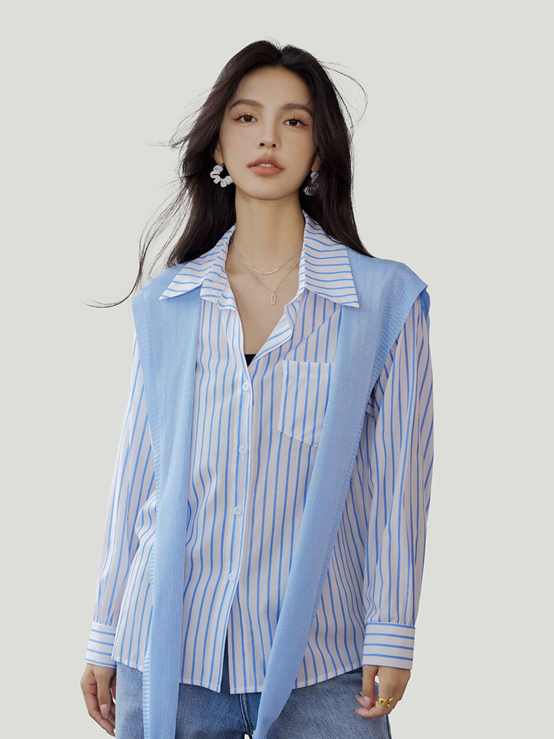 JC Collection Striped Above the Keyboard Collar Regular Fit Casual Shirt