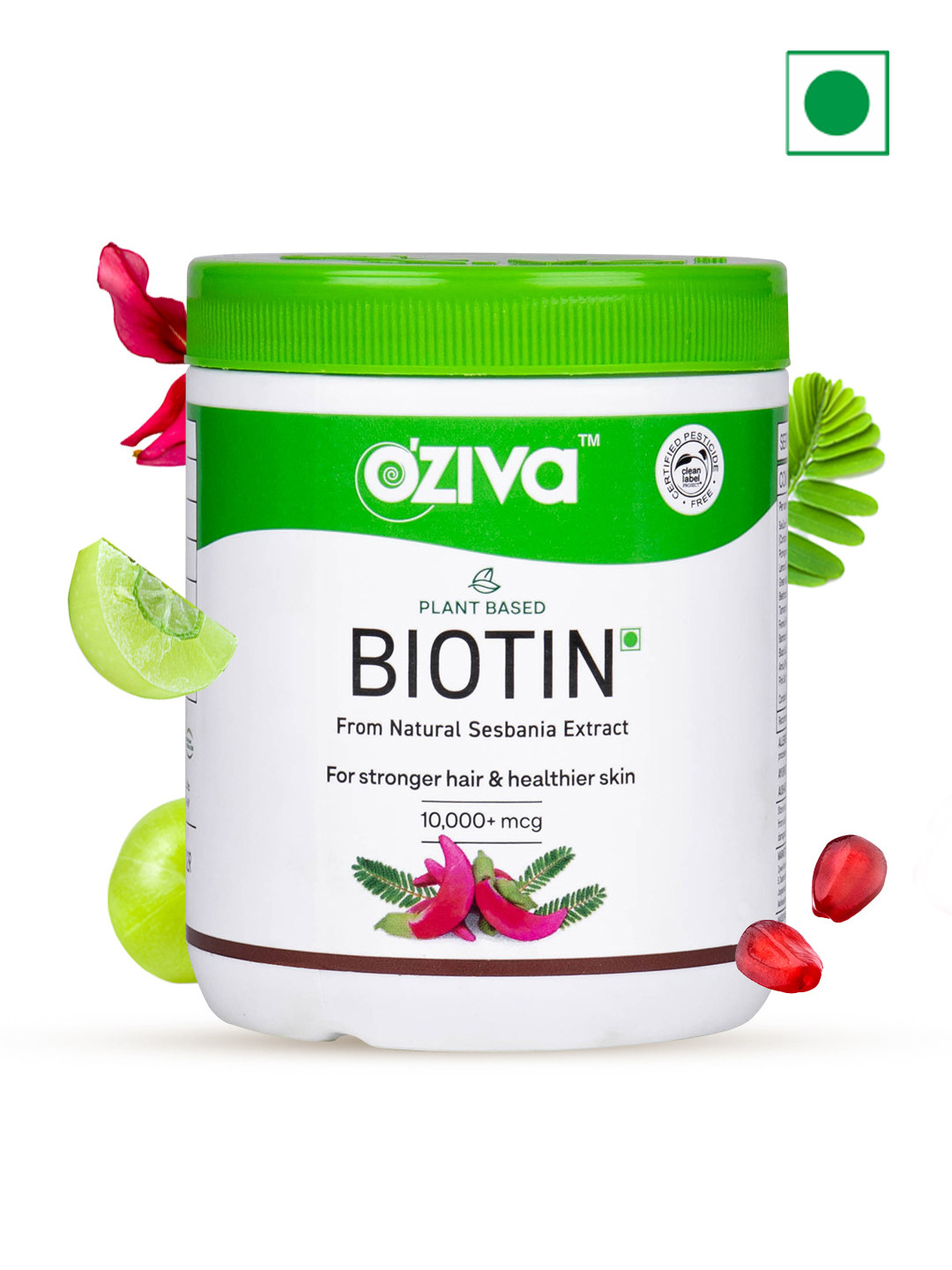 OZiva Plant Based Biotin for Hair Growth & Healthier Skin & Nails, with Amla - 125g