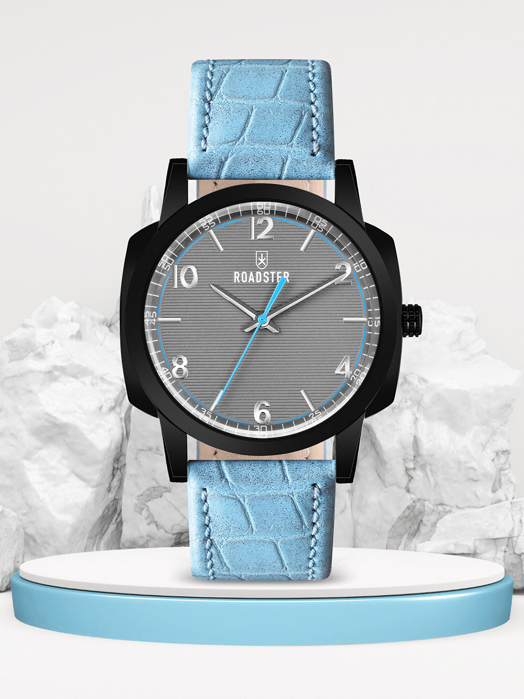 The Roadster Lifestyle Co. Men Textured Leather Straps Analogue Watch RD-07-Grey