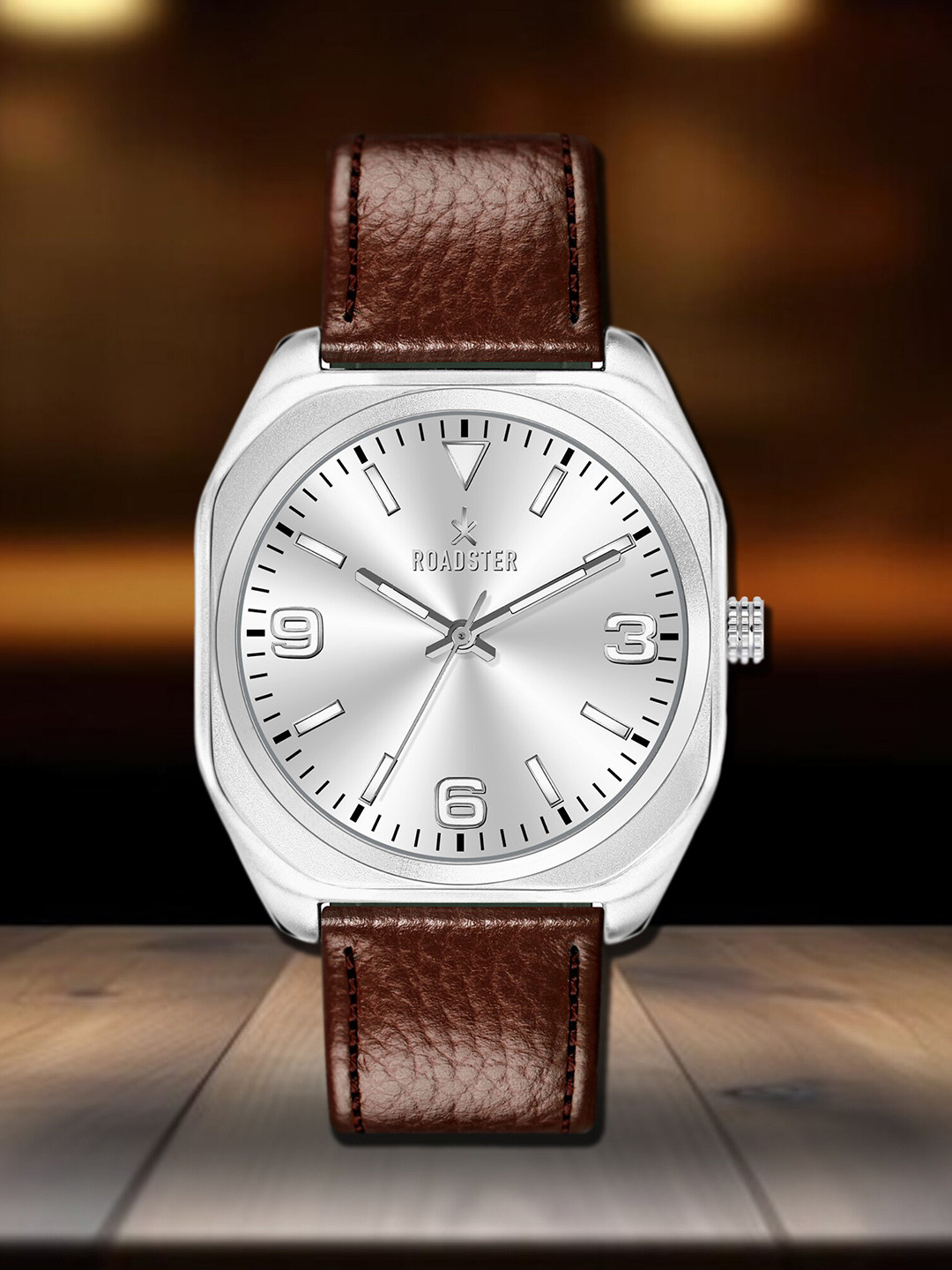 The Roadster Lifestyle Co. Men Leather Strap Analogue Reset Time Watches RD-05-Silver