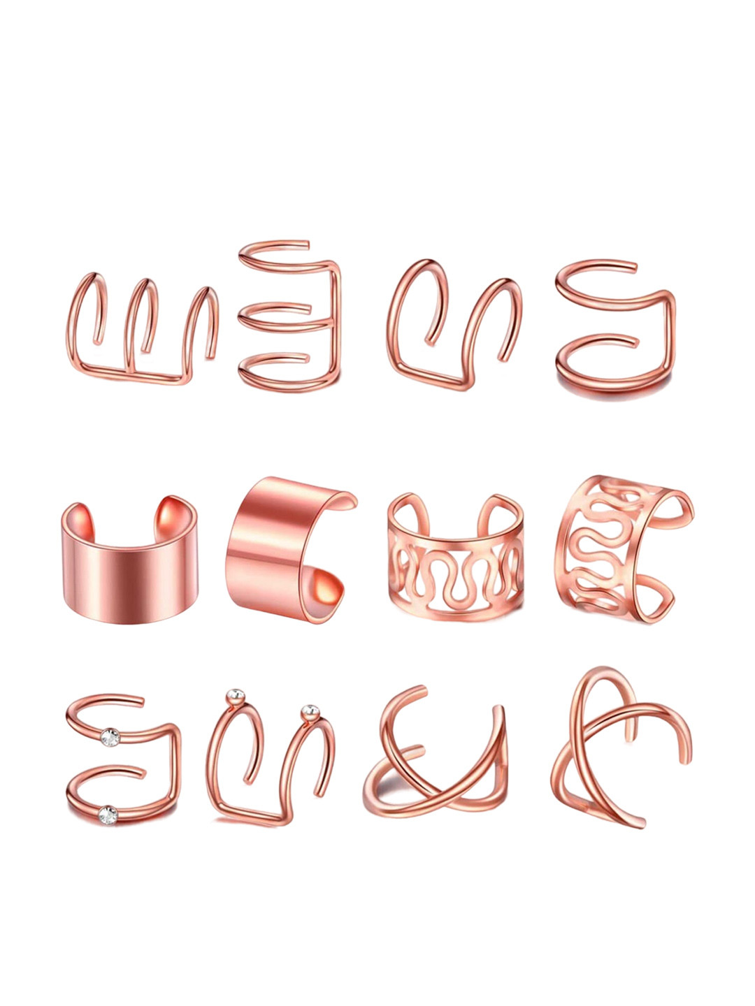 ANNA CREATIONS Set Of 6 Rose Gold-Plated Contemporary Ear Cuff Earrings