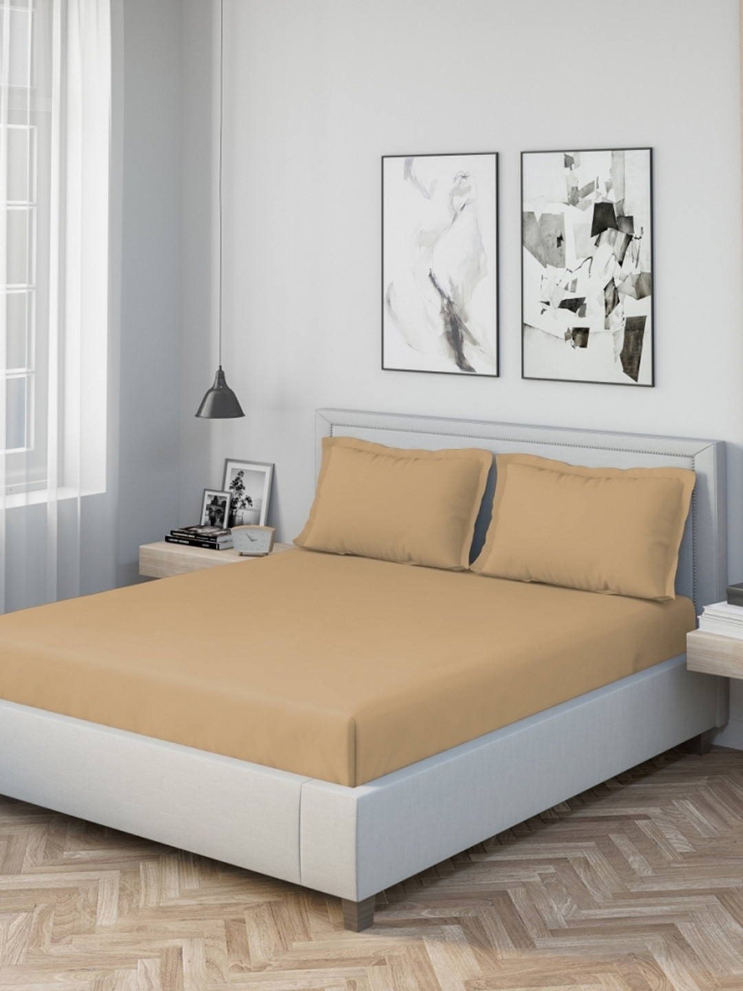 DDecor Brown Solid Cotton 180 TC Fitted King Fine Bedsheet with 2 Pillow Covers-182 x 198 cm