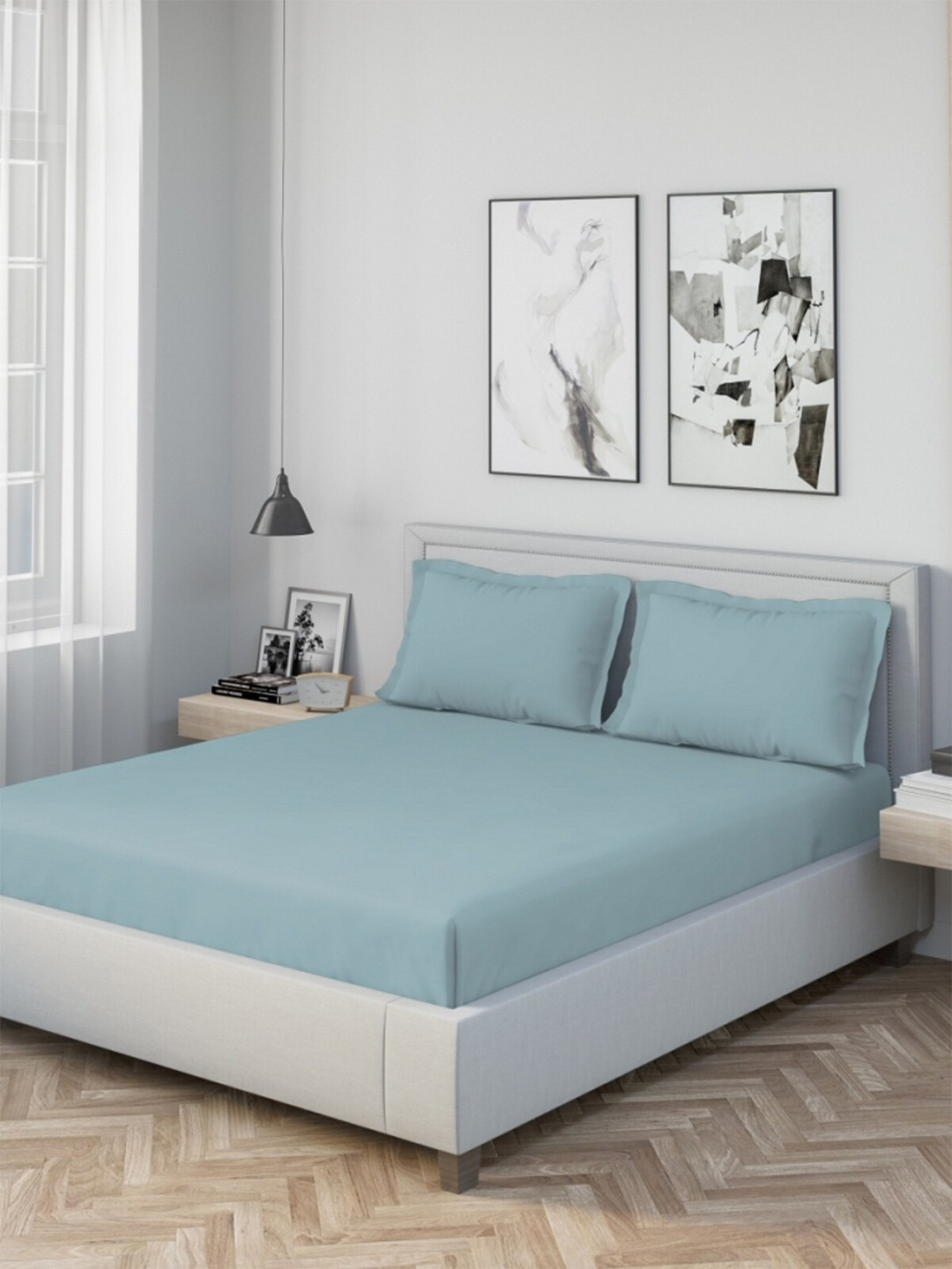 DDecor Live Beautiful Blue Cotton 180 TC King Fine Bedsheet with 2 Pillow Covers-108 x 108 inches