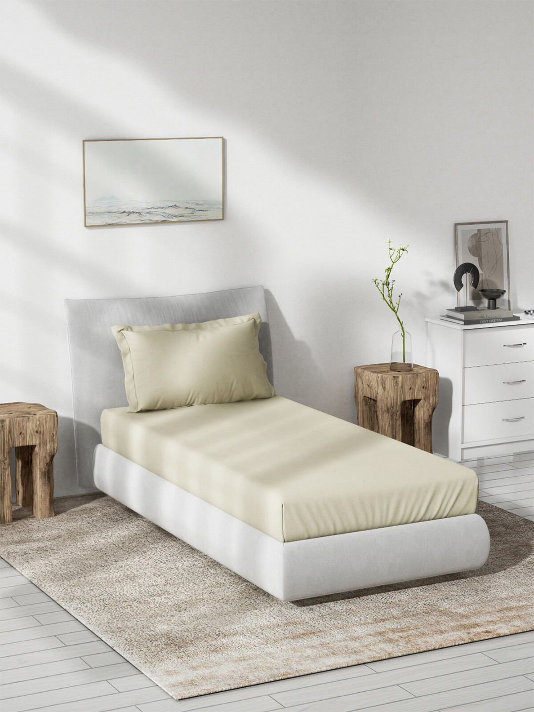 DDecor Live Beautiful Beige Cotton 180 TC Double Fine Bedsheet with a Pillow Cover-60 x 88 inches