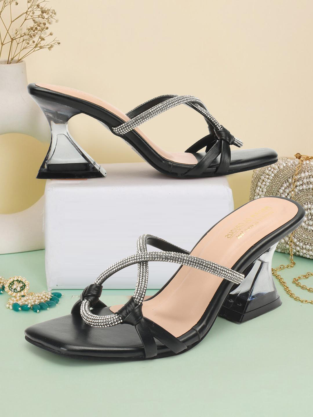 madam glorious Embellished Block Heels