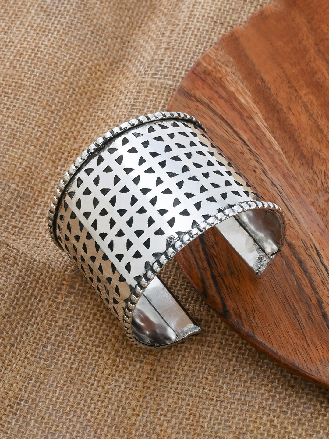 TEEJH Fizah Silver-Plated Oxidised Cuff Bracelet