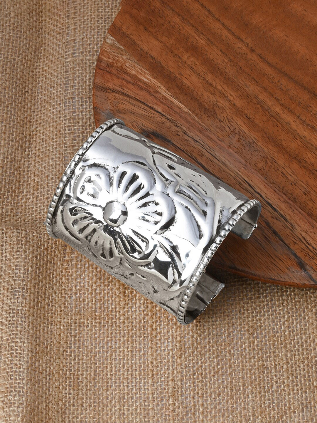 TEEJH Yuvani Silver-Plated Oxidised Cuff Bracelet