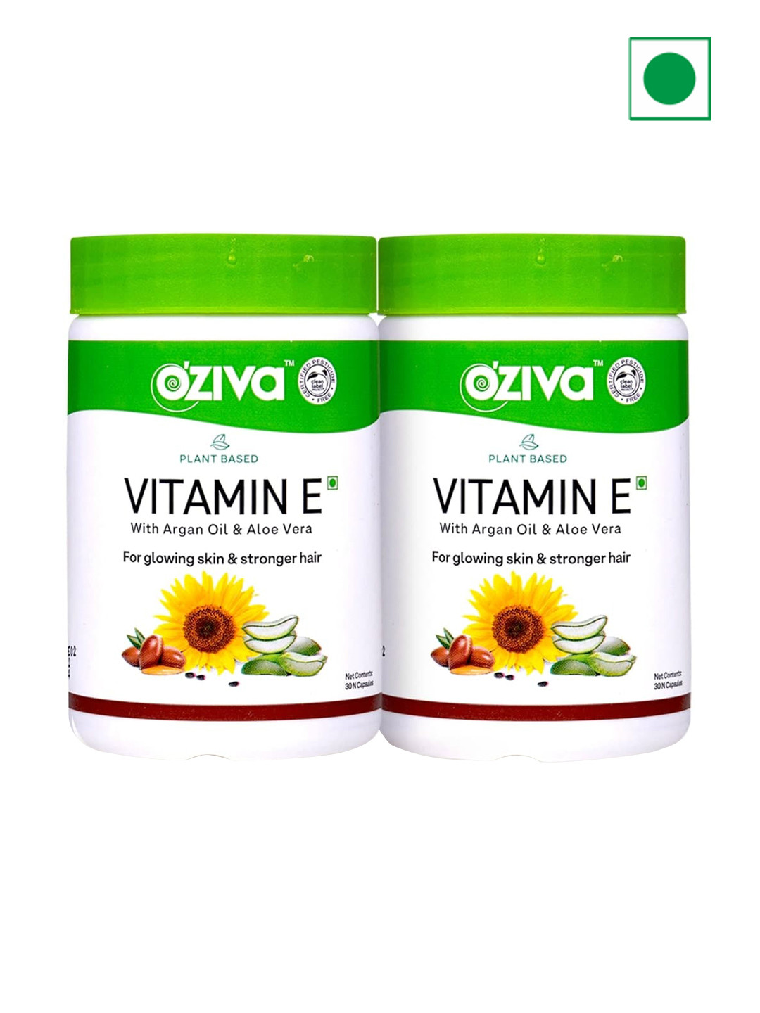 OZiva Set of 2 Plant Based Vitamin E For Glowing Skin & Strong Hair - 30 Capsules each
