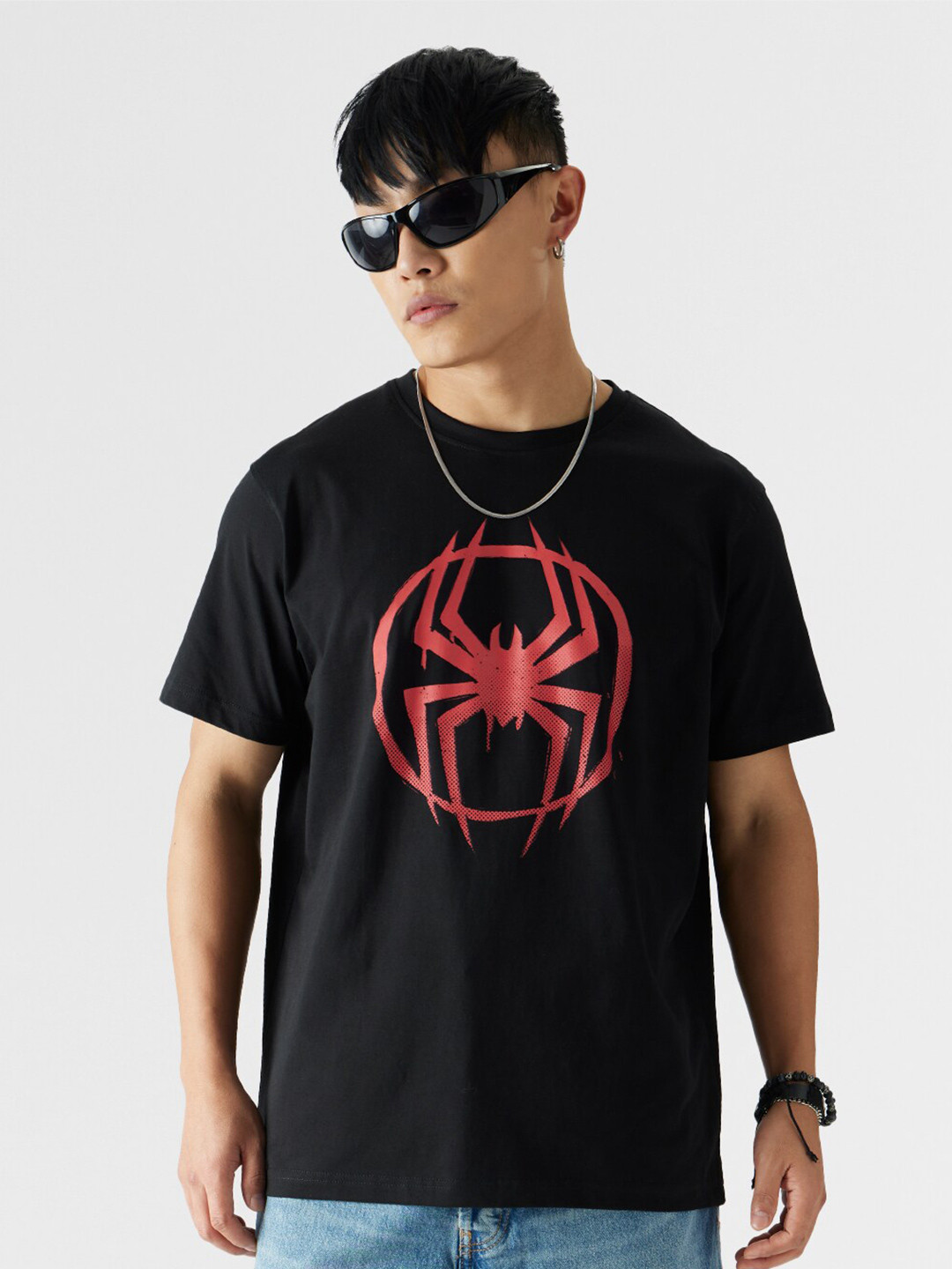 The Souled Store Spider-Man Miles Logo Printed Pure Cotton T-Shirt
