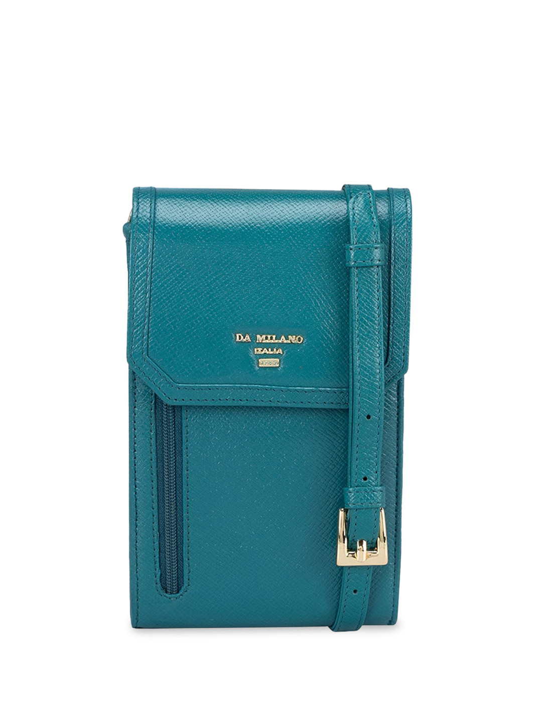 Da Milano Men Textured Leather Mobile Pouch With Sling Strap