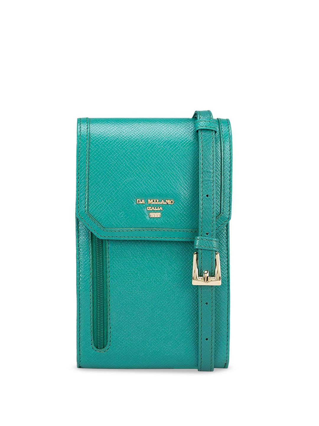 Da Milano Men Textured Leather Mobile Pouch With Sling Strap