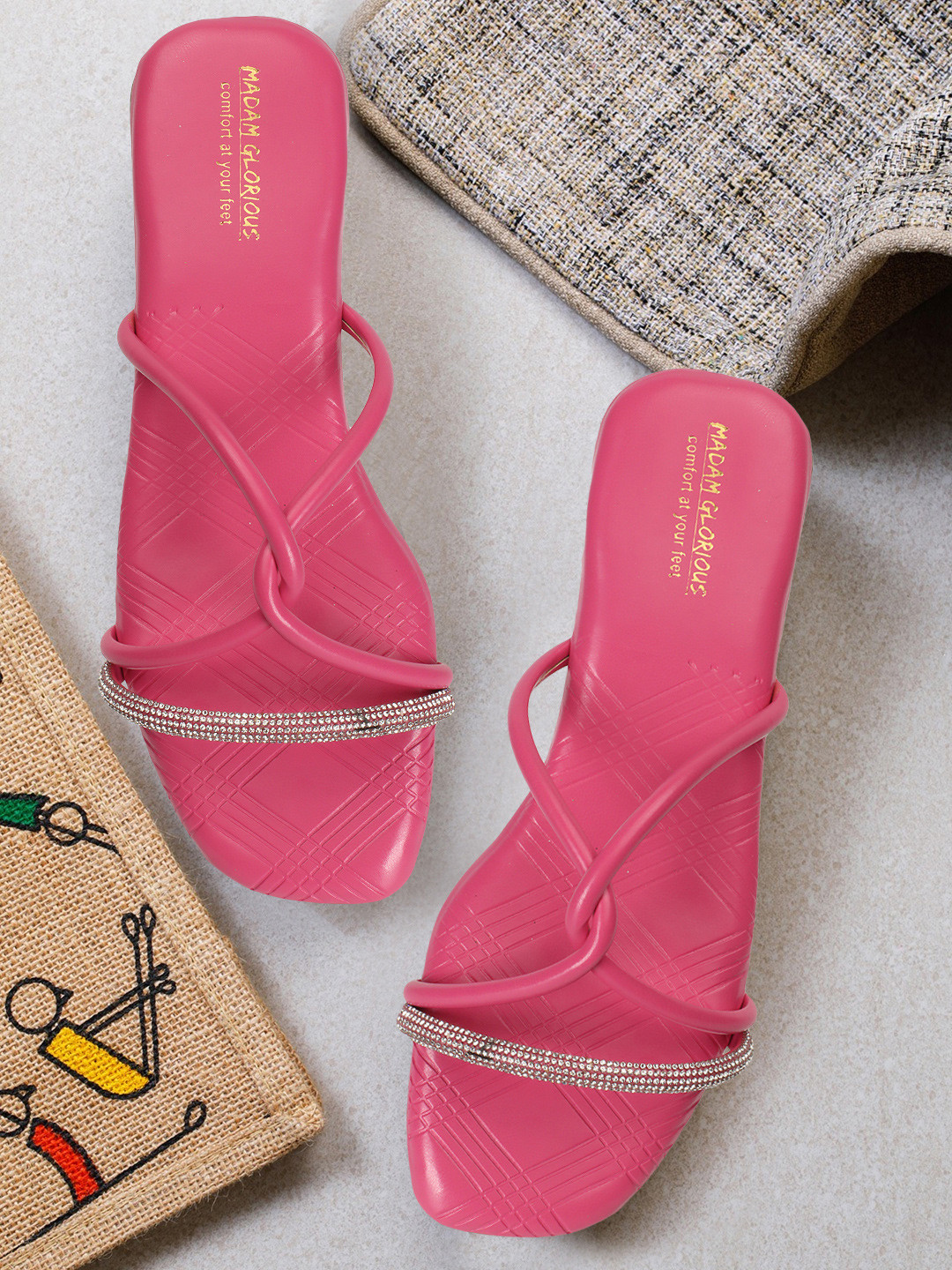 madam glorious Embellished Open Toe Flats