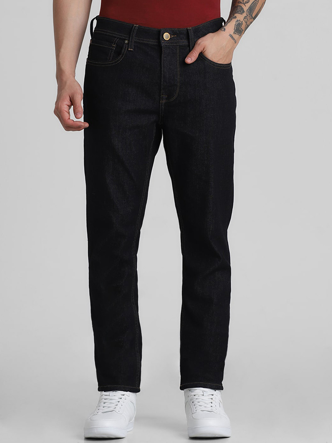 Jack & Jones Men Clean Look Slim Fit Low-Rise Denim Stretchable Jeans