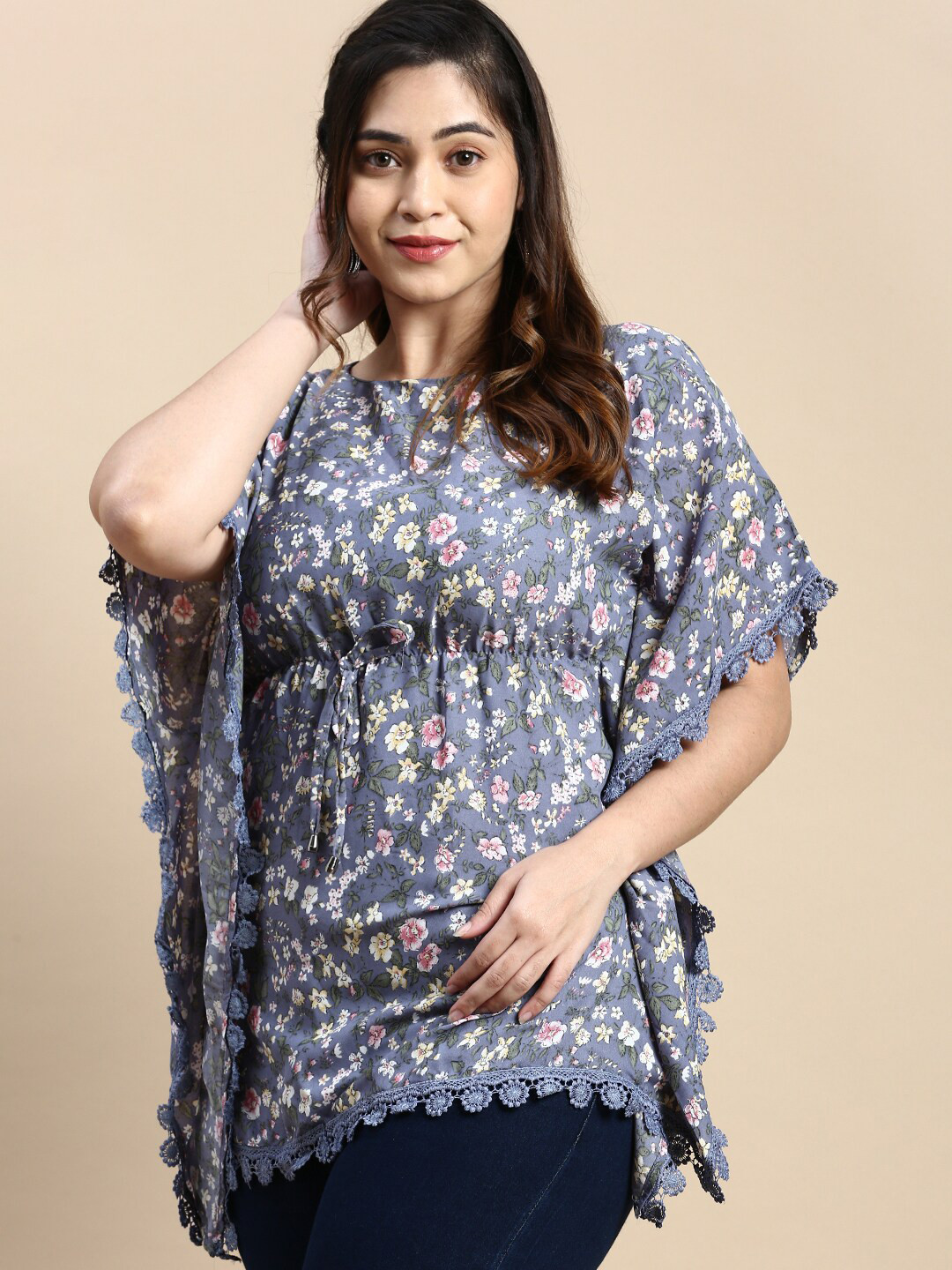 SHOWOFF Plus Woman Plus Size Floral Printed Chiffon Kaftan Top