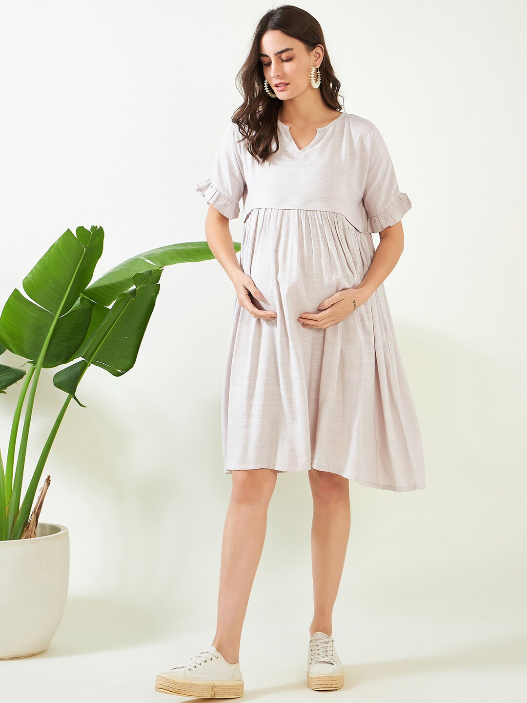 The Kaftan Company Round Neck Ruffled Maternity Empire Dress