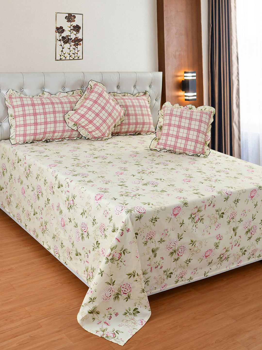 MORADO Pink 5 Pieces Floral Printed Bedding Set