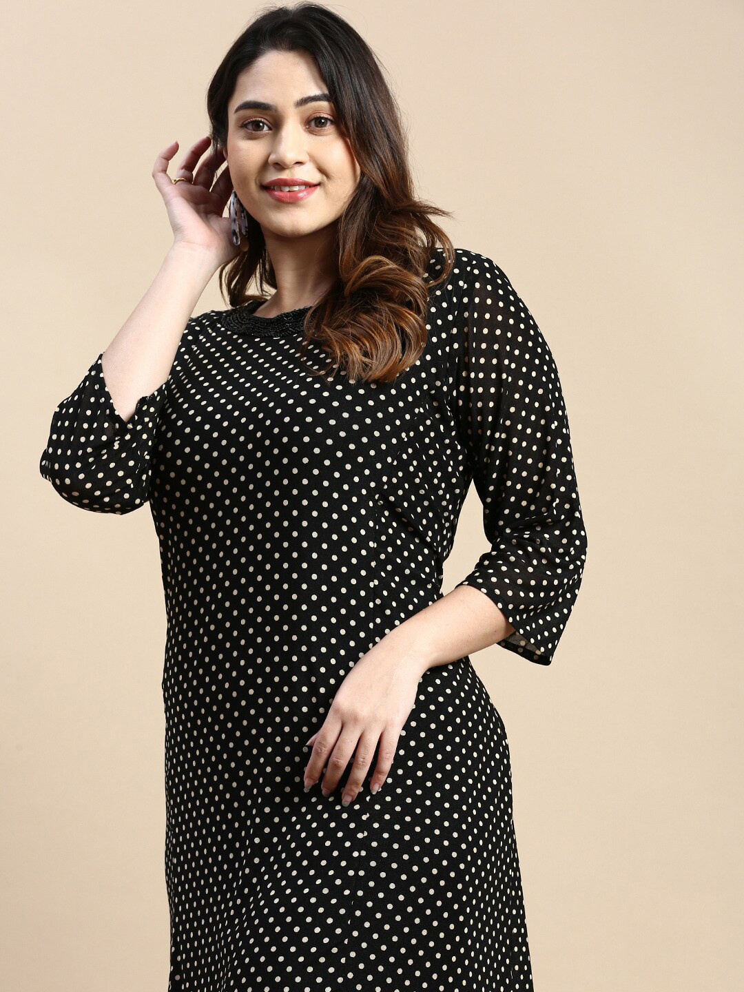 SHOWOFF Plus Polka Dot Printed A-Line Dress