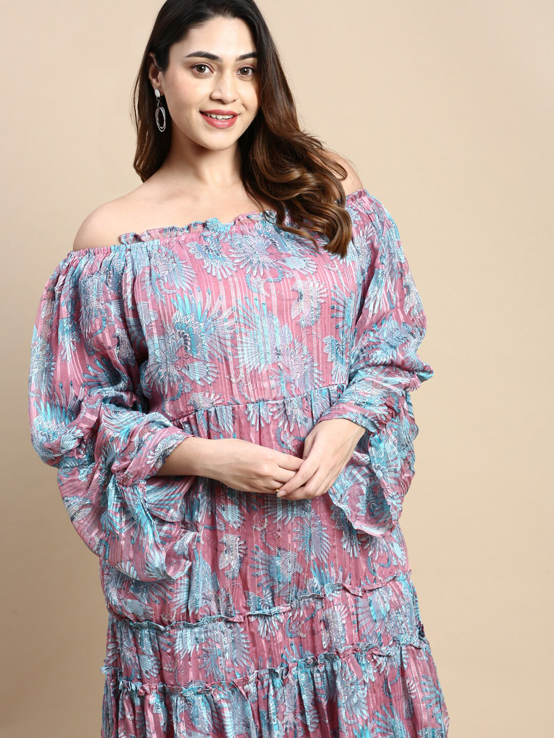 SHOWOFF Plus Plus Size Floral Printed Off-Shoulder A-Line Dress