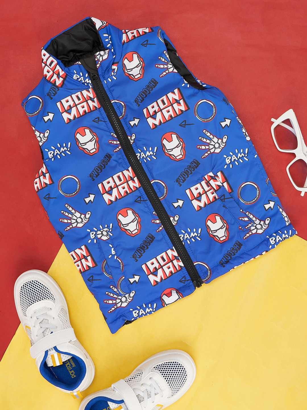 Pantaloons Junior Boys Iron Man Sleeveless Crop Bomber Jacket