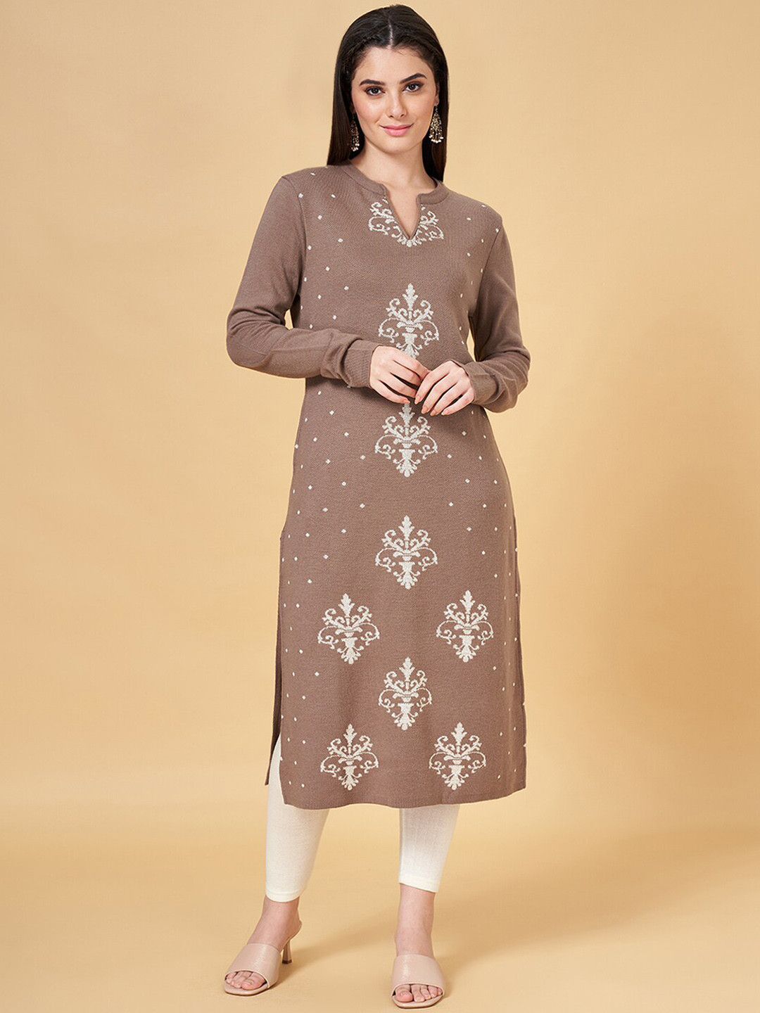 RANGMANCH BY PANTALOONS Ethnic Motifs Printed Knitted Mandarin Collar Acrylic Kurta