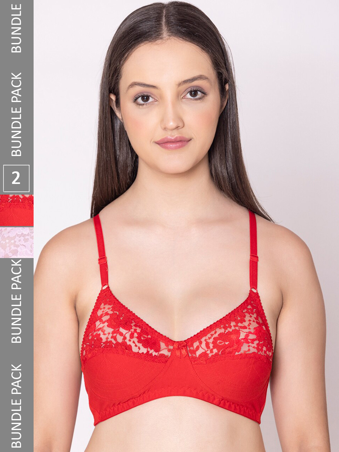Bodycare Pack Of 2 Medium Coverage Cotton Lace Bra With All Day Comfort