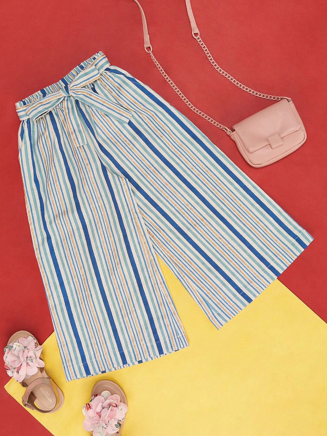 AKKRITI BY PANTALOONS Girls Striped Cotton Flared Palazzos