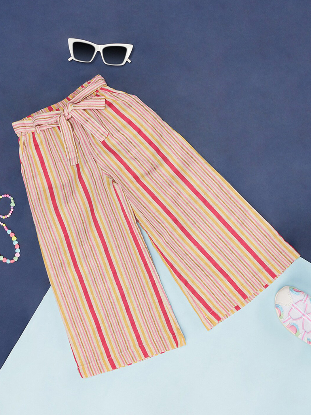 AKKRITI BY PANTALOONS Girls Striped Cotton Wide Leg Palazzos