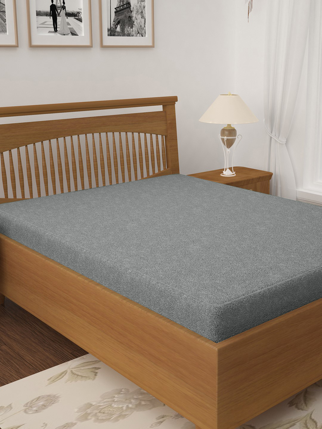 Story@home Grey Double Bed Waterproof Mattress Protector