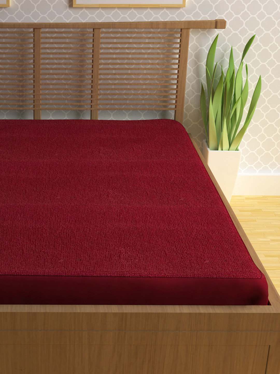 Story@home Maroon Double Bed Waterproof Mattress Protector