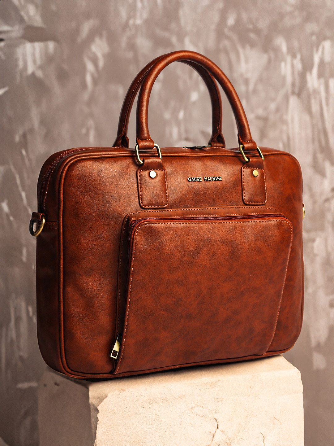 Gauge Machine Solid Structured Detachable Strap Laptop Bag - 15 Inches